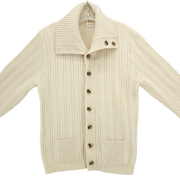 Vintage DRUMMOND Cream Wintuk Orlon Acrylic Cardigan Sweater Pockets LARGE - Picture 2 of 5